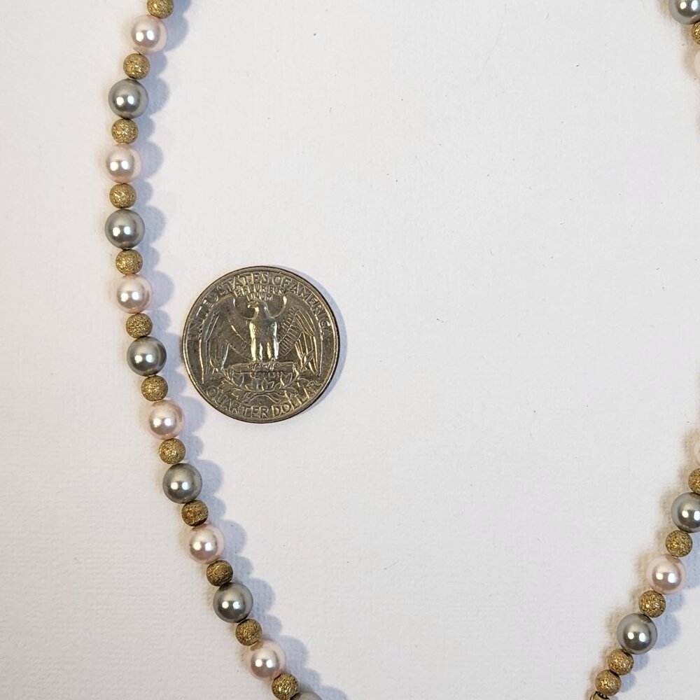 VTG 925 Multicolor Freshwater Pearl Necklace Silver Gold Stardust Beads 18" - Picture 6 of 9